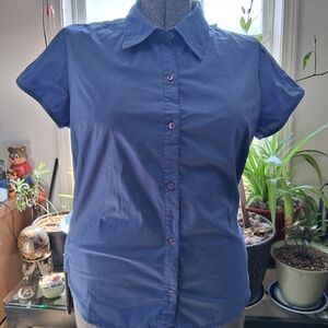 Old Navy Royal Blue Short-Sleeve Button-Up Shirt Cotton Blend